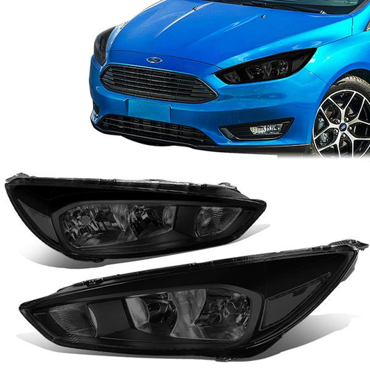 FAROS 15-17 FORD FOCUS 4-DOOR - FITS HALOGEN AND NON-ELECTRIC MODELS ONLY - H11 LOW BEAM / H1 HIGH BEAM - BLACK HOUSING / SMOKE LENS / CLEAR CORNER