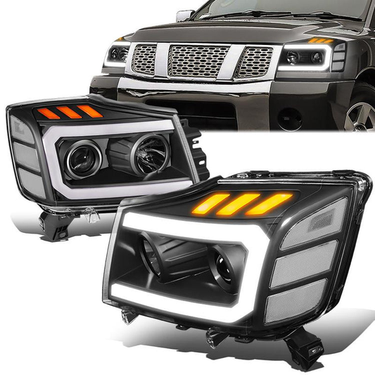 FAROS 04-15 NISSAN TITAN / 05-07 NISSAN ARMADA - 3D LED DRL - PROJECTOR - BLACK HOUSING / CLEAR CORNER