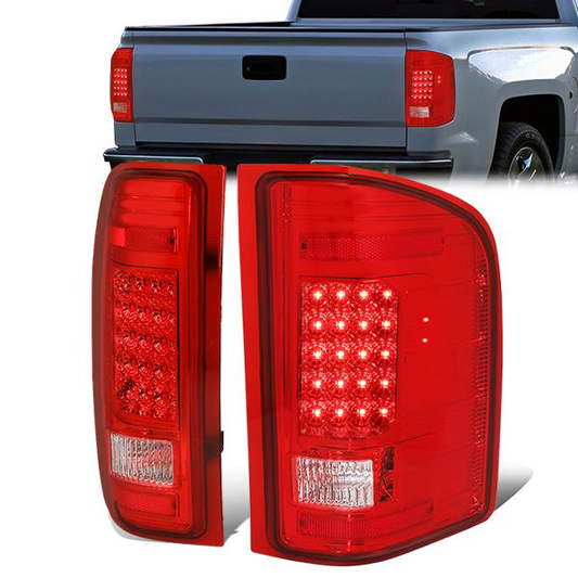 FAROS TRASEROS 07-13 CHEVY SILVERADO 1500 , GMC SIERRA 1500 / 07-14 CHEVY SILVERADO 2500HD , 3500HD , GMC SIERRA 2500HD , 3500HD - LED - CHROME / RED