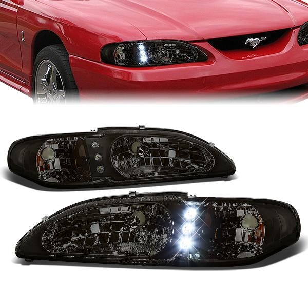 FAROS 94-98 FORD MUSTANG 2-DOOR - 1PC - LED - SMOKE HOUSING / AMBER CORNER - 9007 LOW BEAM / HIGH BEAM