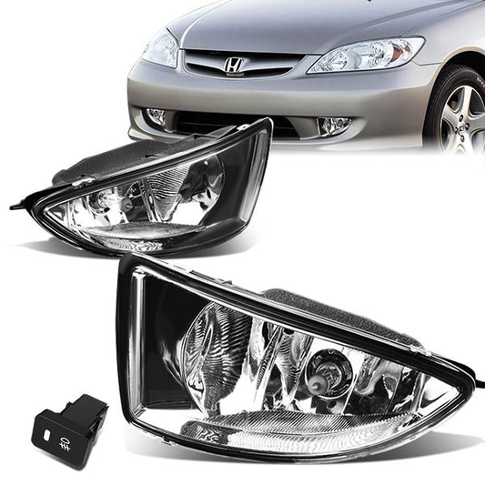FAROS DE NIEBLA 04-05 HONDA CIVIC DX SEDAN, HX COUPE - WITH SWITCH - H11 BULB - CHROME / CLEAR