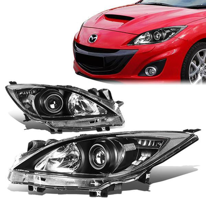 FAROS 10-13 MAZDA 3 4-DOOR - ONLY FITS MODELS WITH HALOGEN HEADLIGHTS - PROJECTOR - H11 LOW BEAM / 9005 HIGH BEAM - BLACK HOUSING / CLEAR CORNER