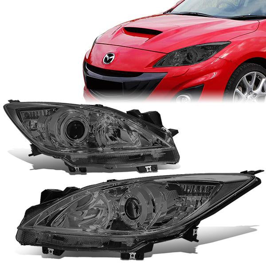 FAROS 10-13 MAZDA 3 4-DOOR - ONLY FITS MODELS WITH HALOGEN HEADLIGHTS - PROJECTOR - H11 LOW BEAM / 9005 HIGH BEAM - SMOKE HOUSING / CLEAR CORNER