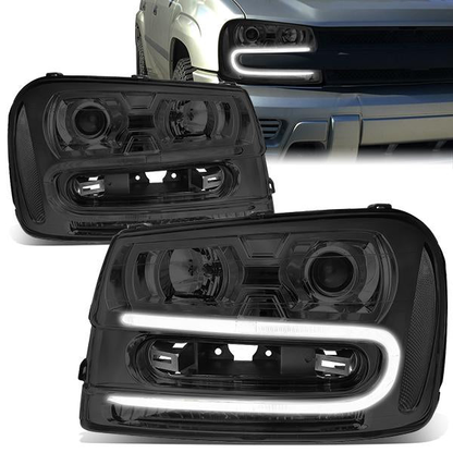 FAROS 02-06 CHEVY TRAILBLAZER EXT / 02-09 CHEVY TRAILBLAZER - 4DR - LED DRL - OE - SMOKE HOUSING / CLEAR CORNER