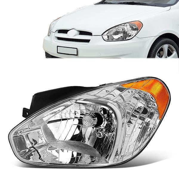 FAROS 06 HYUNDAI ACCENT / 07-11 HYUNDAI ACCENT - USES H4 HIGH / LOW BEAM BULBS / 2357A PARKING / TURN SIGNAL - FITS 06 HYUNDAI ACCENT USA BUILT AFTER 05/23/06 &  FITS 06  HYUNDAI ACCENT SEDAN CANADA BUILT AFTER 05/23/06 - LEFT - OE STYLE - CHROME