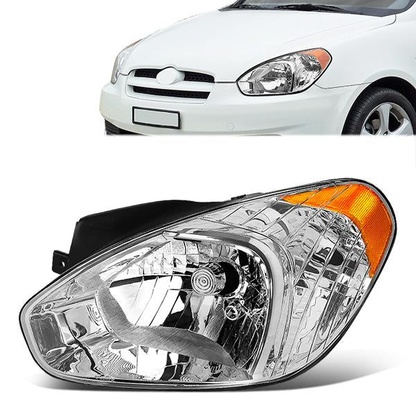FAROS 06 HYUNDAI ACCENT / 07-11 HYUNDAI ACCENT - USES H4 HIGH / LOW BEAM BULBS / 2357A PARKING / TURN SIGNAL - FITS 06 HYUNDAI ACCENT USA BUILT AFTER 05/23/06 &  FITS 06  HYUNDAI ACCENT SEDAN CANADA BUILT AFTER 05/23/06 - LEFT - OE STYLE - CHROME