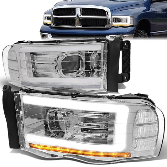 FAROS 02-05 DODGE RAM 1500 2500 3500 - LED DRL - PROJECTOR - CHROME HOUSING / CLEAR CORNER - H7 HIGH / LOW BEAM / LED SIGNAL