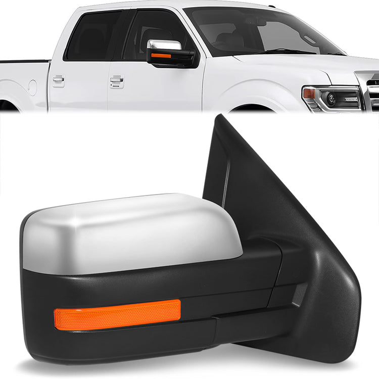 RETROVISOR MIRROR - OE STYLE - FORD F-150 09-10 - WITH POWER FOLD WITH HEATED WITH SIGNAL WITH MEMORY CHROME COVER - PASSENGER SIDE - SMOOTH - BLACK / CHROME