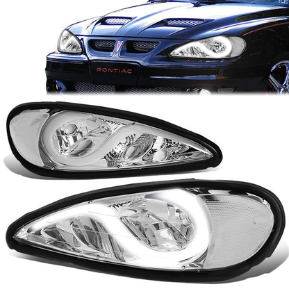 FAROS 99-05 PONTIAC GRAND AM - 3D - LED DRL - PROJECTOR - CHROME HOUSING / CLEAR CORNER - 9007 HIGH / LOW BEAM BULB