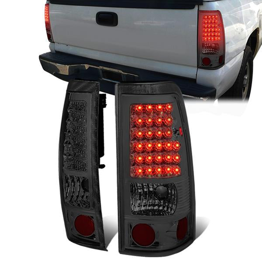 FAROS TRASEROS 99-02 CHEVY SILVERADO 1500 , 2500 , 3500 , HD MODELS / 99-03 GMC SIERRA 1500 , 2500 , 3500 , HD MODELS - LED - CHROME / SMOKE