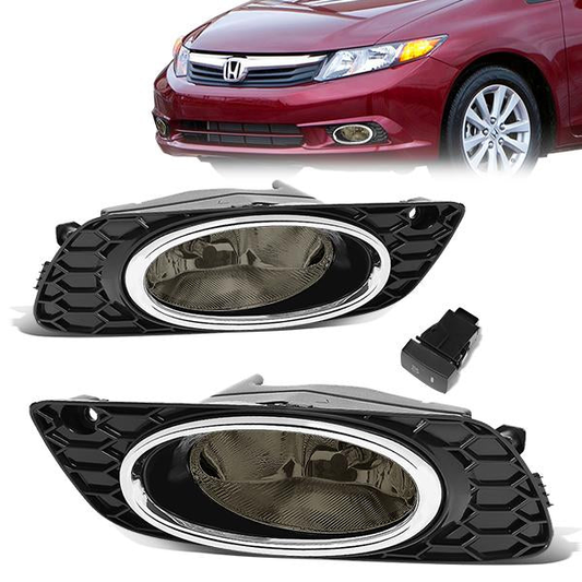 FAROS DE NIEBLA 12 HONDA CIVIC 4-DOOR SEDAN - WITH SWITCH, CHROME TRIM BEZEL - H11 BULB - SMOKE
