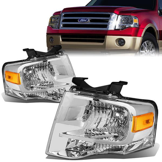 FAROS 07-14 FORD EXPEDITION 4-DOOR - H13 LOW BEAM / HIGH BEAM - CHROME HOUSING / AMBER CORNER