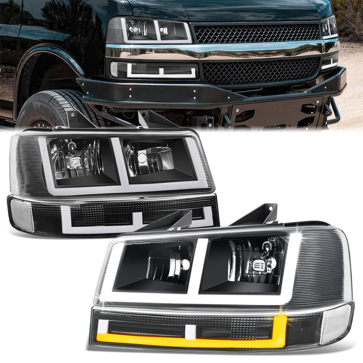 FAROS CLEAR LENS,CLEAR REFLECTOR,BLACK HOUSING - 4PCS - LED BAR - 03-14 CHEVROLET EXPRESS 1500 / 03-23 CHEVROLET EXPRESS 25003 / 03-23 CHEVROLET EXPRESS 3500 / 09-22 CHEVROLET EXPRESS 4500 / 03-14 GMC SAVANA 1500 / 03-23 GMC SAVANA 2500 / 03-23 GMC SAVANA