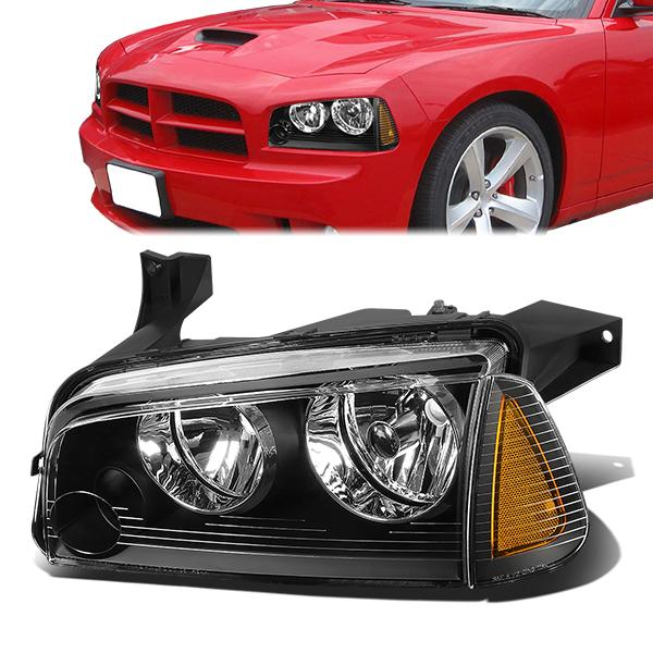 FAROS OE STYLE - 06-10 DODGE CHARGER - USES 9004 / USES 9005XS HIGH/9006XS LOW BEAM BULBS - BLACK HOUSING - LEFT