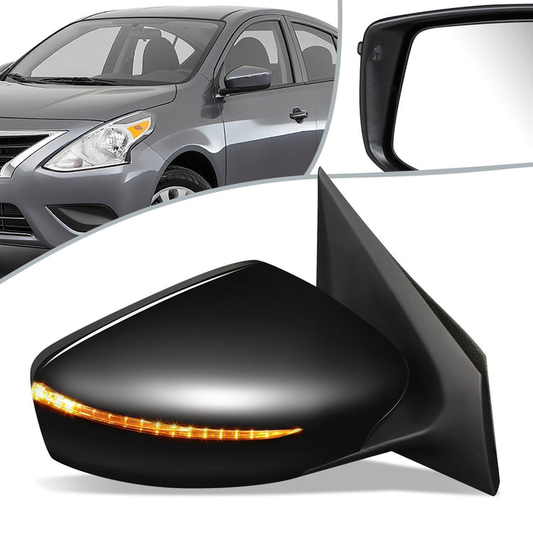 RETROVISOR MIRROR - OEM - 15-19 NISSAN VERSA 4-DR - POWERED - W/ SIGNAL LIGHT - FOLDING - BLACK MATERIAL - RIGHT