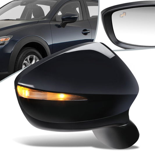 RETROVISOR MIRROR - OEM - 13-14 MAZDA CX-5 - POWERED - HEATED - W/ SIGNAL LIGHT - W/ BSD - FOLDING - BLACK MATERIAL - RIGHT