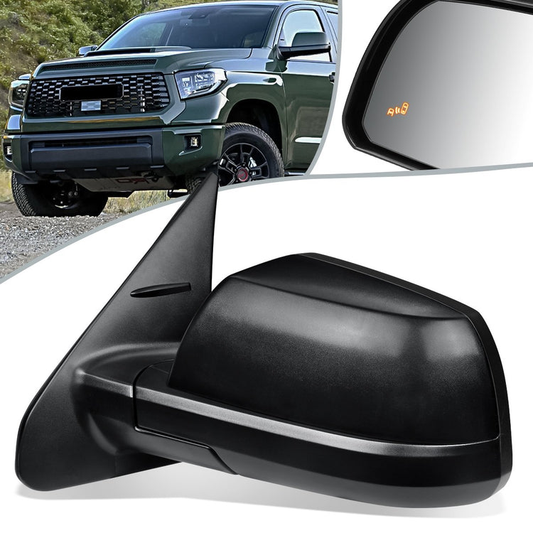 RETROVISOR MIRROR - OEM - 14-15 TOYOTA TUNDRA - POWER MIRROR ADJUSTMENT - HEATED - BLIND SPOT DETECTION - FOLDING - W/O MEMORY, PUDDLE LIGHT OR ASPHERICAL GLASS - ONLY FITS VEHICLES W/ MATCHING FUNCTIONS AS MIRROR - TEXTURED - LEFT