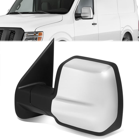 RETROVISOR MIRROR - OE STYLE - NISSAN NV1500 12-21 - NISSAN NV2500 12-21 - NISSAN NV3500 12-21 - WITH POWER WITH HEATED GLASS CHROME COVER - DRIVER SIDE - SMOOTH - BLACK / CHROME