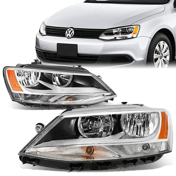 FAROS 11-17 VW JETTA - FITS MODELS W/ HALOGEN HEADLIGHTS ONLY - H7 LOW BEAM / HIGH BEAM / 7507 TURN SIGNAL - CHROME HOUSING / AMBER CORNER