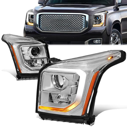 FAROS 15-20 GMC YUKON, YUKON XL - FITS HALOGEN HEADLIGHT MODELS ONLY - LED DRL - PROJECTOR - H11 LOW BEAM / 9005 HIGH BEAM - CHROME HOUSING / AMBER CORNER