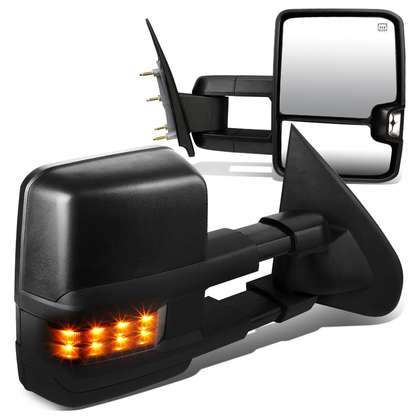 RETROVISORES EXTENDIBLES TOWING MIRROR - 14-17 CHEVY SILVERADO, GMC SIERRA 1500 / 15-17 CHEVY SILVERADO, GMC SIERRA 2500, 3500 - PAIR - POWERED W/ HEATED - LED SMOKE SIGNAL - BLACK