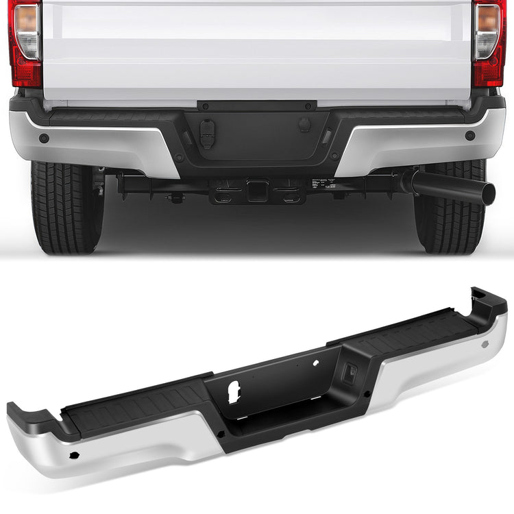 BURRERA TRASERA 17-22 FORD F-250 SUPER DUTY / 17-22 FORD F-350 SUPER DUTY - WITH PARKING ASSIST SENSOR HOLES - CHROME