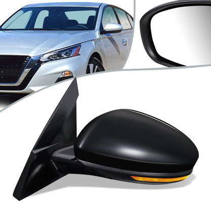 RETROVISOR MIRROR - OEM - 19+ NISSAN ALTIMA 4-DR - POWERED - HEATED - W/ SIGNAL LIGHT - FOLDING - BLACK MATERIAL - LEFT