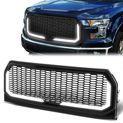 PARRILLA GRILLE - 15-17 FORD F-150 - HONEYCOMB MESH - W/ LED DRL LIGHT - LED'S REQUIRE WIRING INTO EXISTING LIGHTING - BLACK