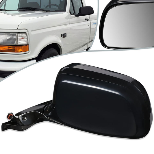 RETROVISOR MIRROR - OEM - 92-96 FORD BRONCO / 92-97 FORD F-150 - POWERED - PAINTABLE - BLACK - LEFT
