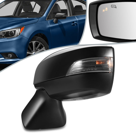 RETROVISOR MIRROR - OEM - 15-19 SUBARU LEGACY, OUTBACK - POWERED - HEATED - W/ SIGNAL LIGHT - W/ BSD - FOLDING - BLACK MATERIAL - LEFT