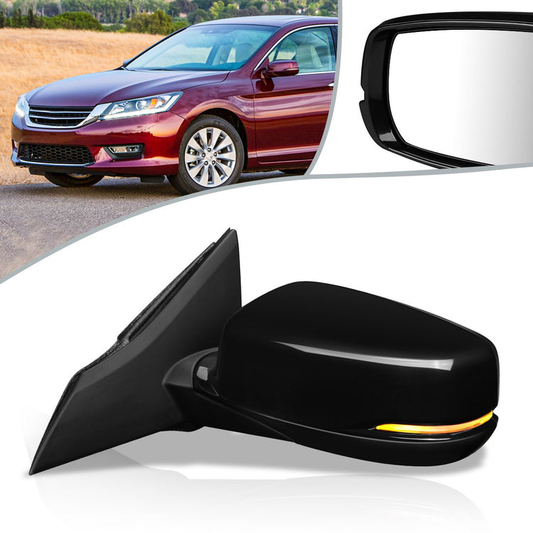 RETROVISOR MIRROR - OEM - 13-15 HONDA ACCORD 2-DR - POWERED - HEATED - W/ SIGNAL LIGHT - W/ ASPHERICAL GLASS - FOLDING - BLACK MATERIAL - LEFT