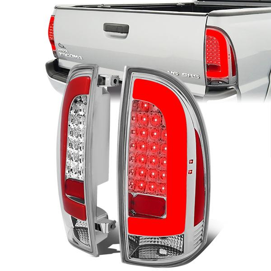 FAROS TRASEROS 05-15 TOYOTA TACOMA - RED L-BAR - 3D - LED - CHROME / CLEAR