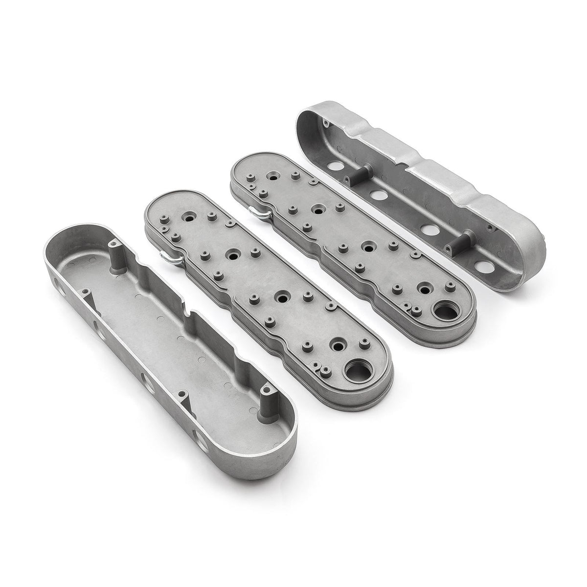 Chevy LS 2pc Finned Vintage Hidden Coil Aluminum Valve Cover - Satin