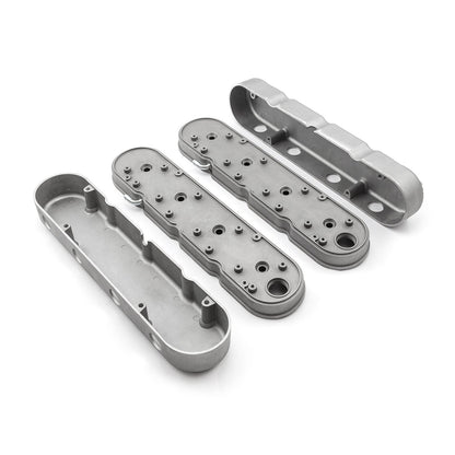 Chevy LS 2pc Finned Vintage Hidden Coil Aluminum Valve Cover - Satin