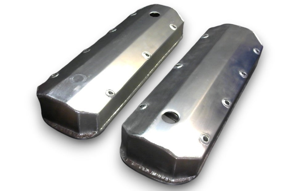 Chevy BBC 454 Long Bolt Fabricated Valve Covers Satin Tall w/ Hole