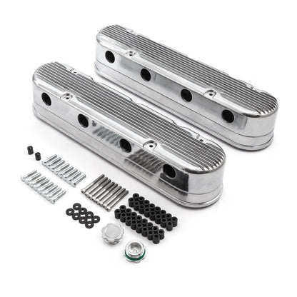 Chevy LS 2pc Finned Vintage Hidden Coil Aluminum Valve Cover - Polished