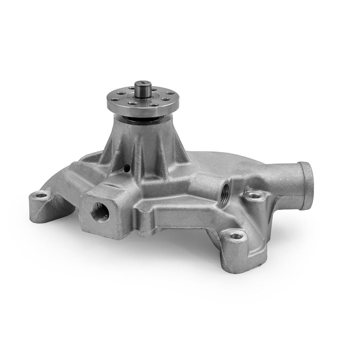 Chevy SBC 350 High Volume Aluminum Assembled Short Water Pump with Heater Port [Satin]