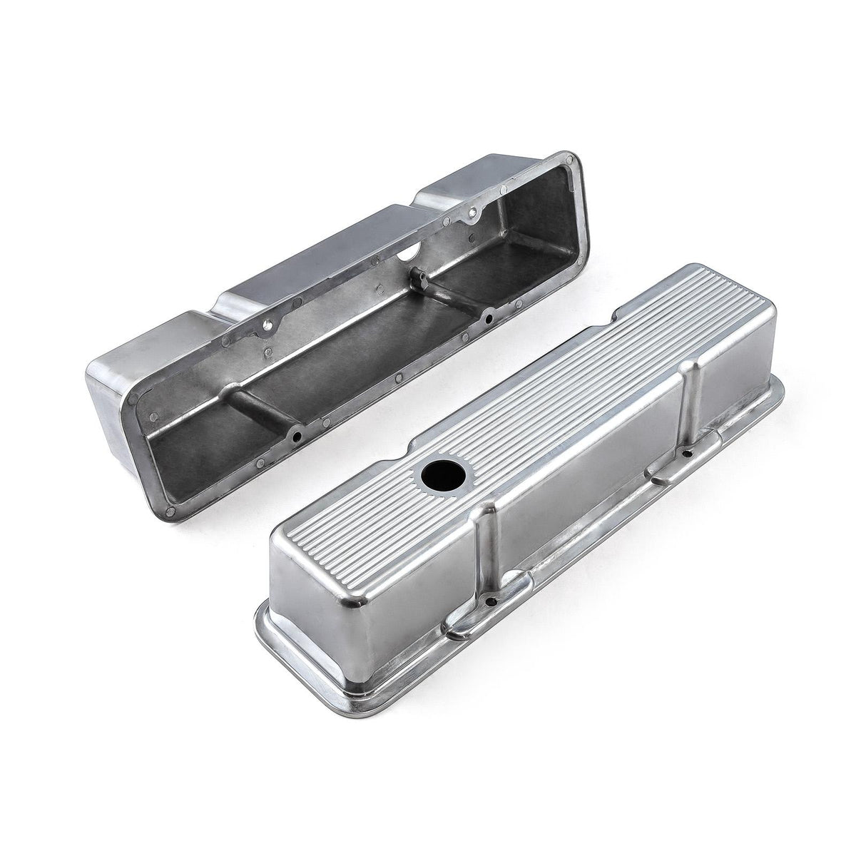 Chevy SBC 350 Polished Aluminum Ball Milled Valve Covers - Tall w/ Hole