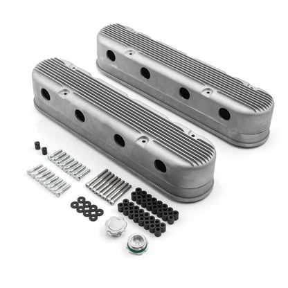 Chevy LS 2pc Finned Vintage Hidden Coil Aluminum Valve Cover - Satin