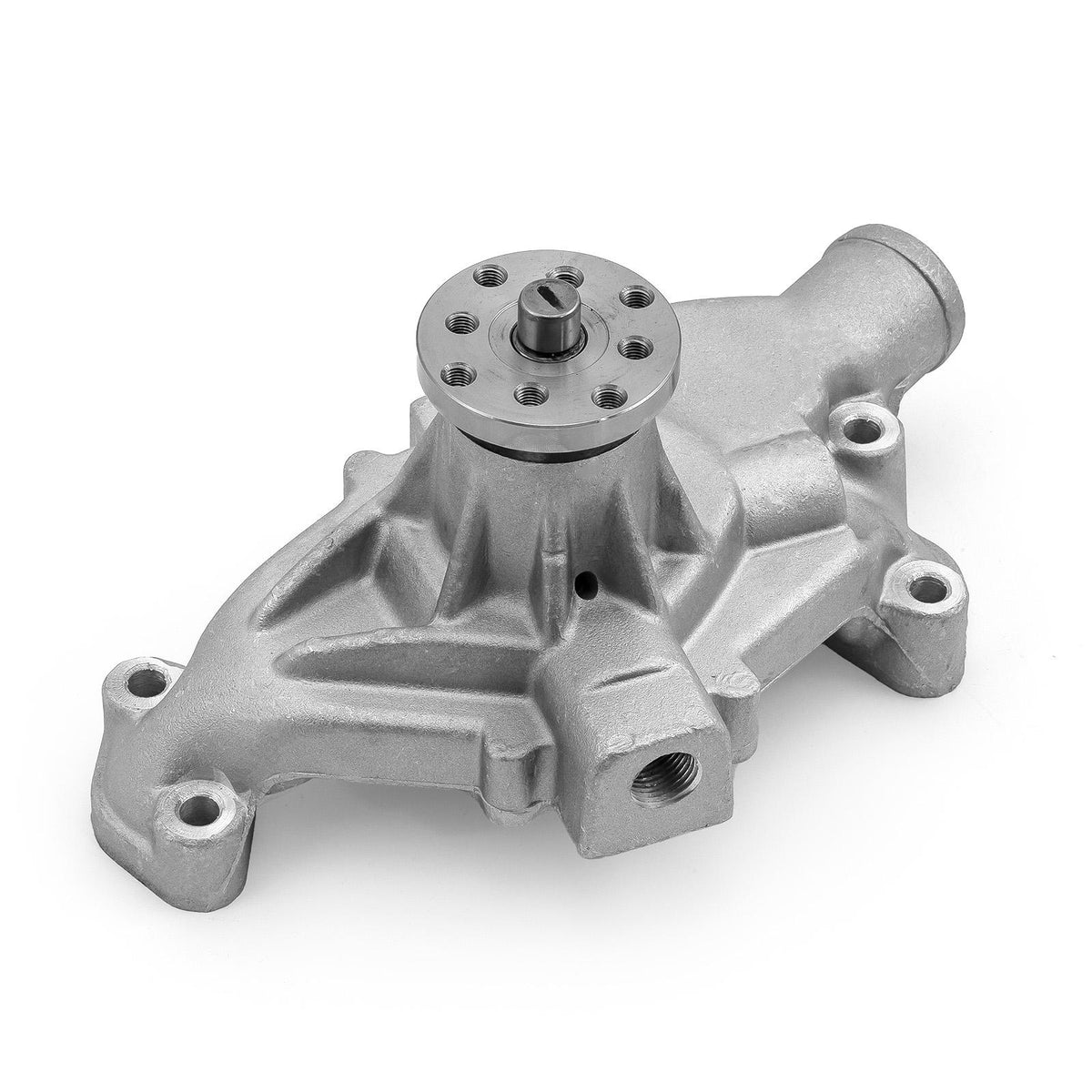 Chevy SBC 350 High Volume Aluminum Assembled Short Water Pump with Heater Port [Satin]