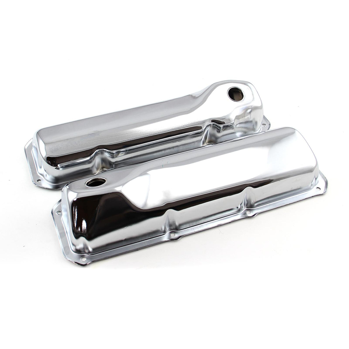 Ford 351C Cleveland Chrome Steel Valve Covers 3 5/8" Tall w/ Baffled Hole