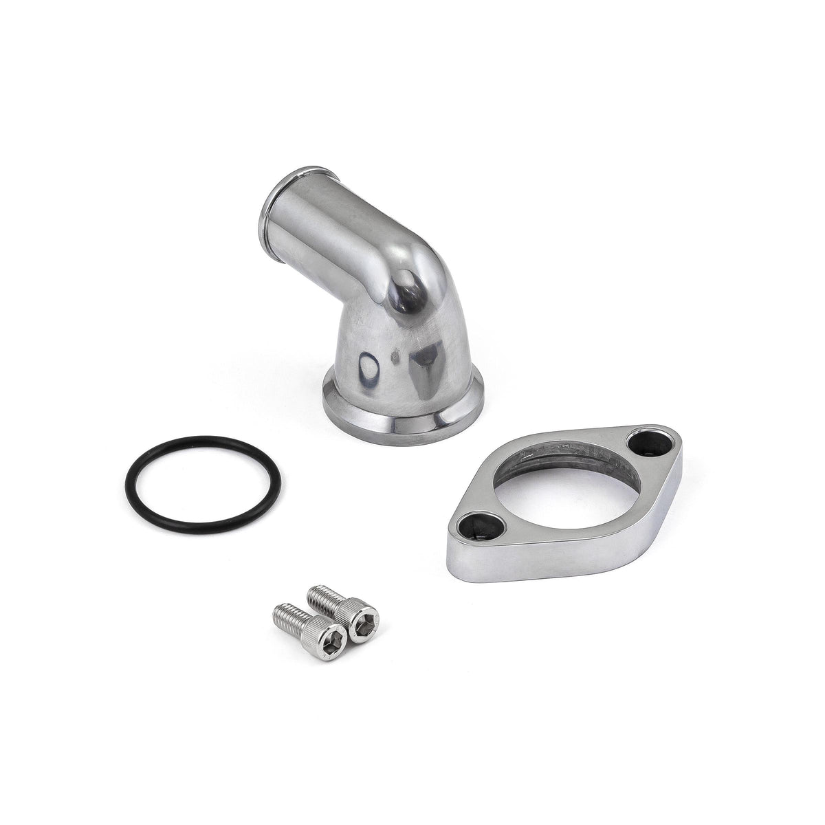 Chevy SBC 350 90 Degree Swivel Aluminum Thermostat Housing Water Neck Polished
