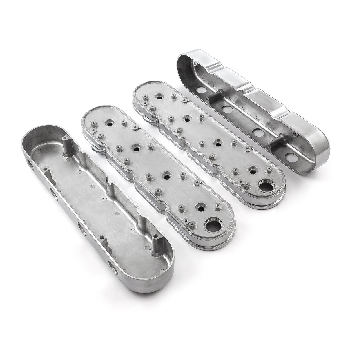 Chevy LS 2pc Finned Vintage Hidden Coil Aluminum Valve Cover - Polished