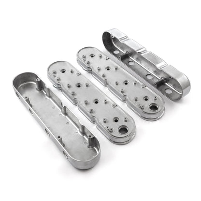 Chevy LS 2pc Finned Vintage Hidden Coil Aluminum Valve Cover - Polished